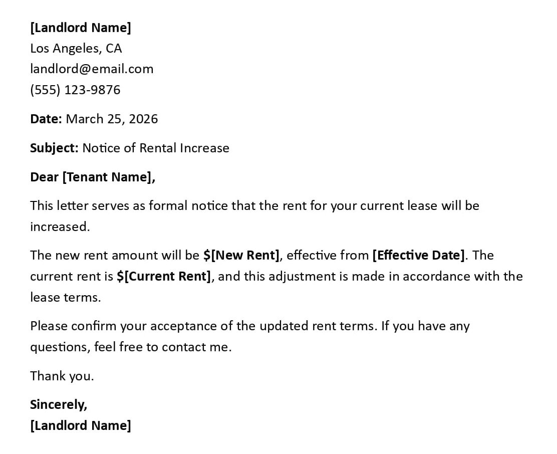 Notice of Rental Increase