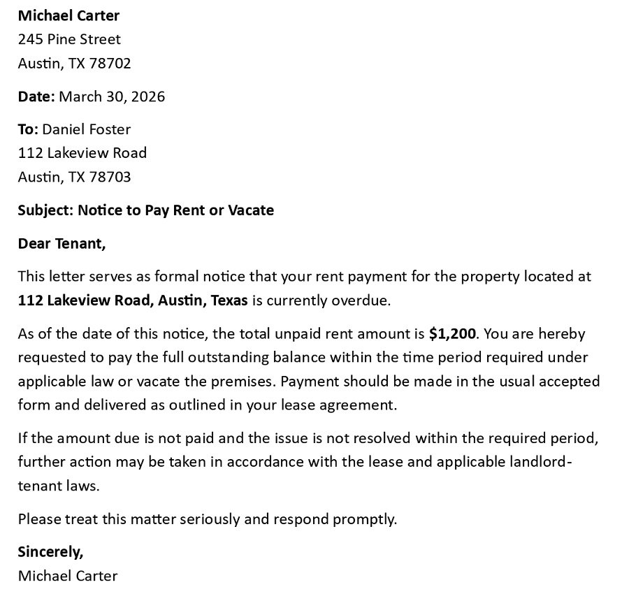 Notice to Pay Rent or Vacate