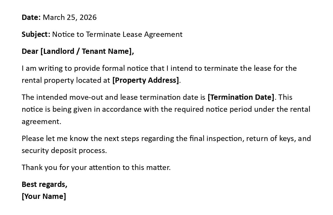 Notice to Terminate Lease Agreement