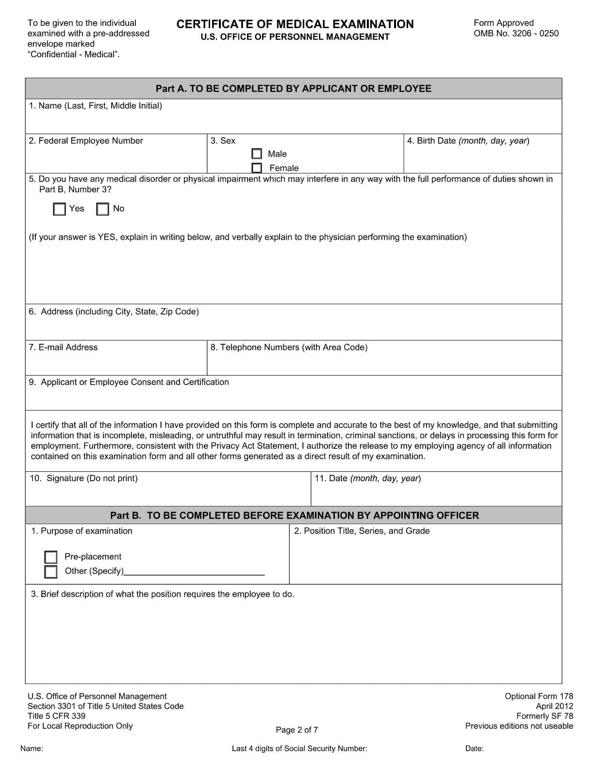 OF-178 PDF Download – Federal Employment Application