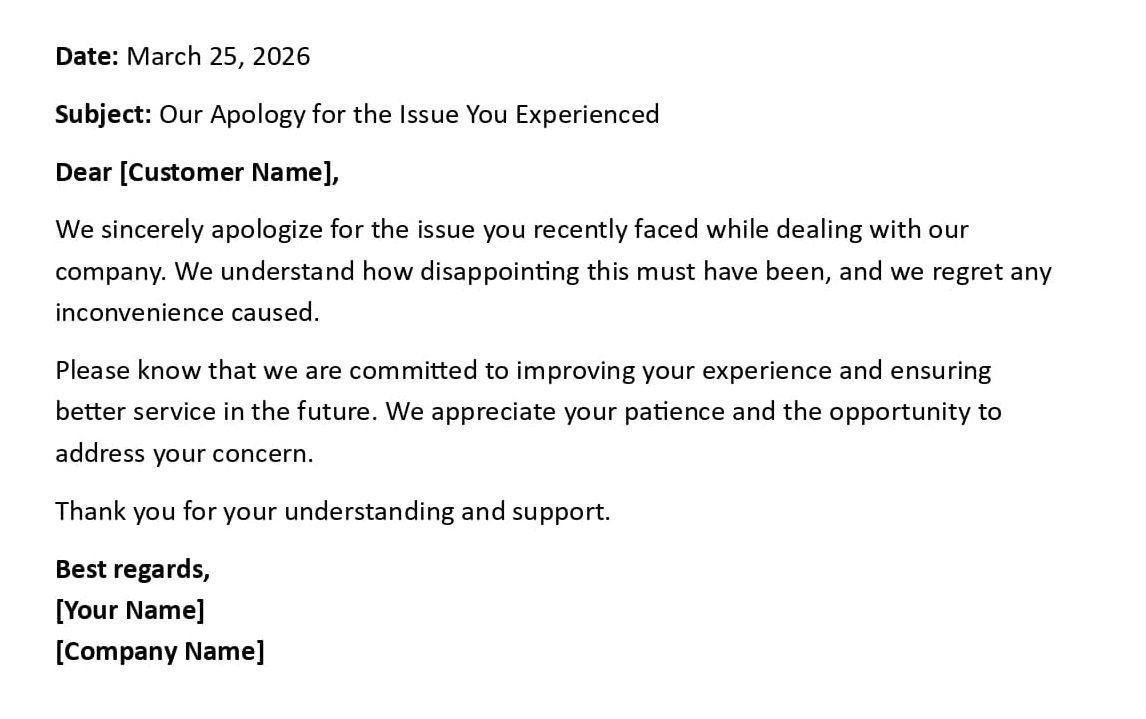 Our Apology for the Issue You Experienced