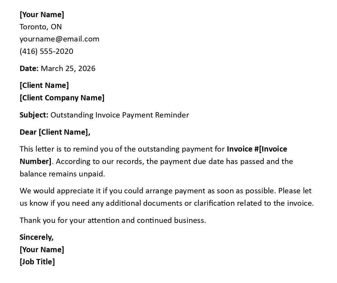 Outstanding Invoice Payment Reminder