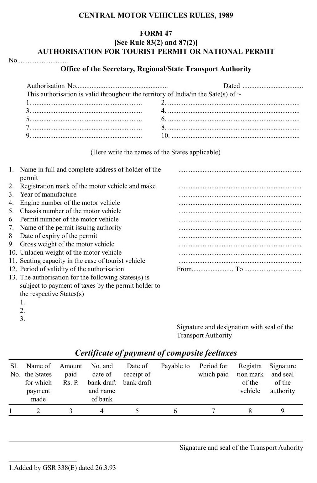P.G.A Application for a goods carrier permit Download file pdf