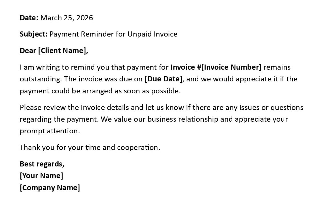 Payment Reminder for Unpaid Invoice