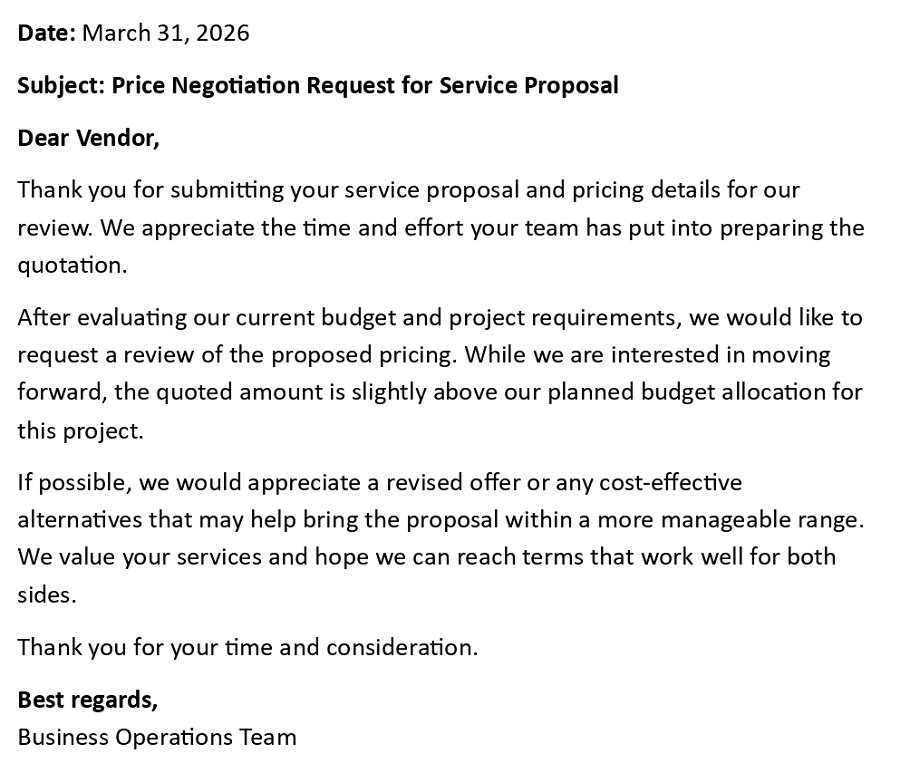 Price Negotiation Request for Service Proposal