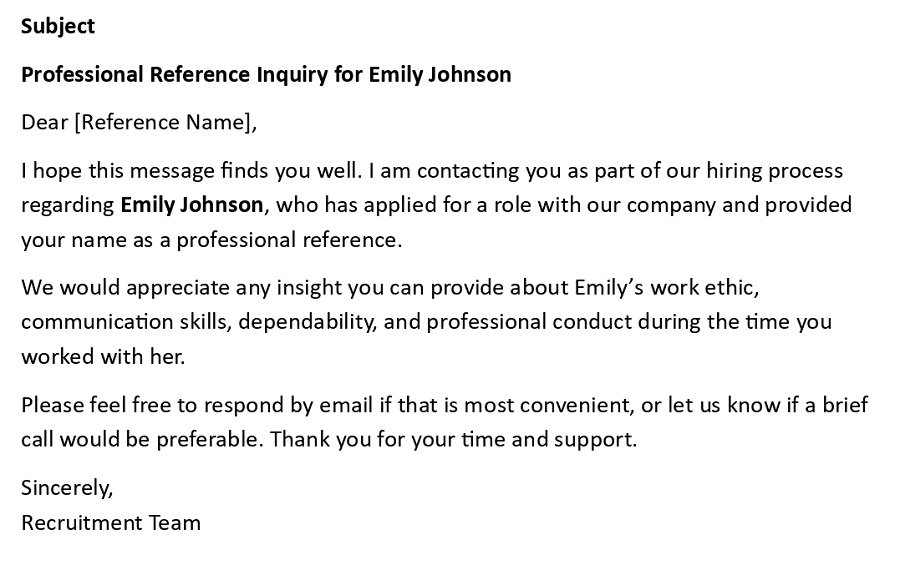 Professional Reference Inquiry for Emily Johnson