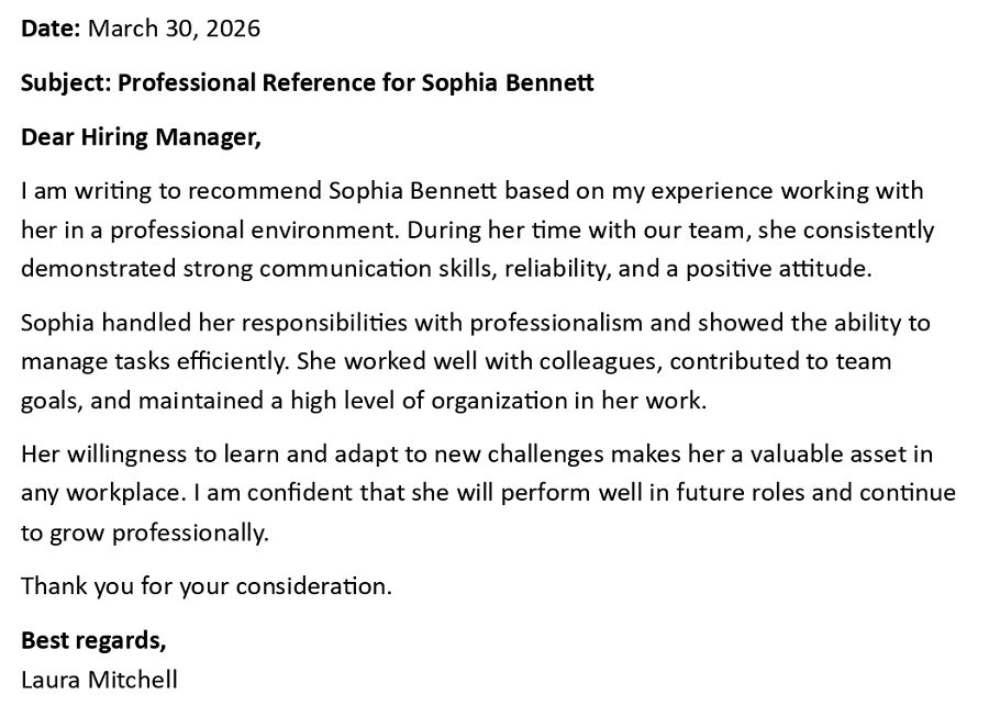 Professional Reference for Sophia Bennett