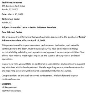 Job Promotion Letter (USA Professional Format + 5 Examples)