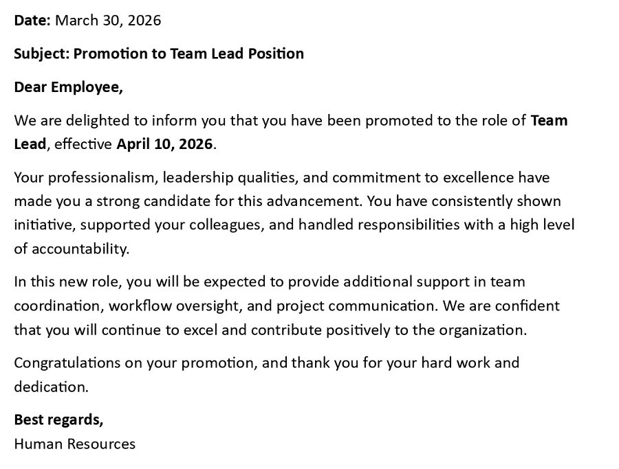 Promotion to Team Lead Position