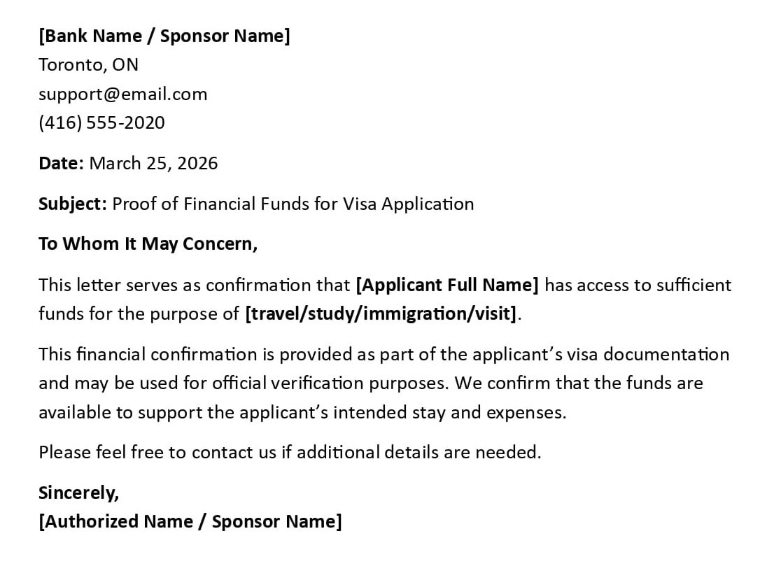 Proof of Financial Funds for Visa Application