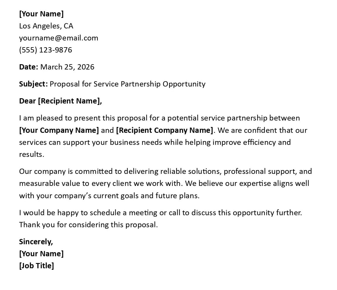 Proposal for Service Partnership Opportunity