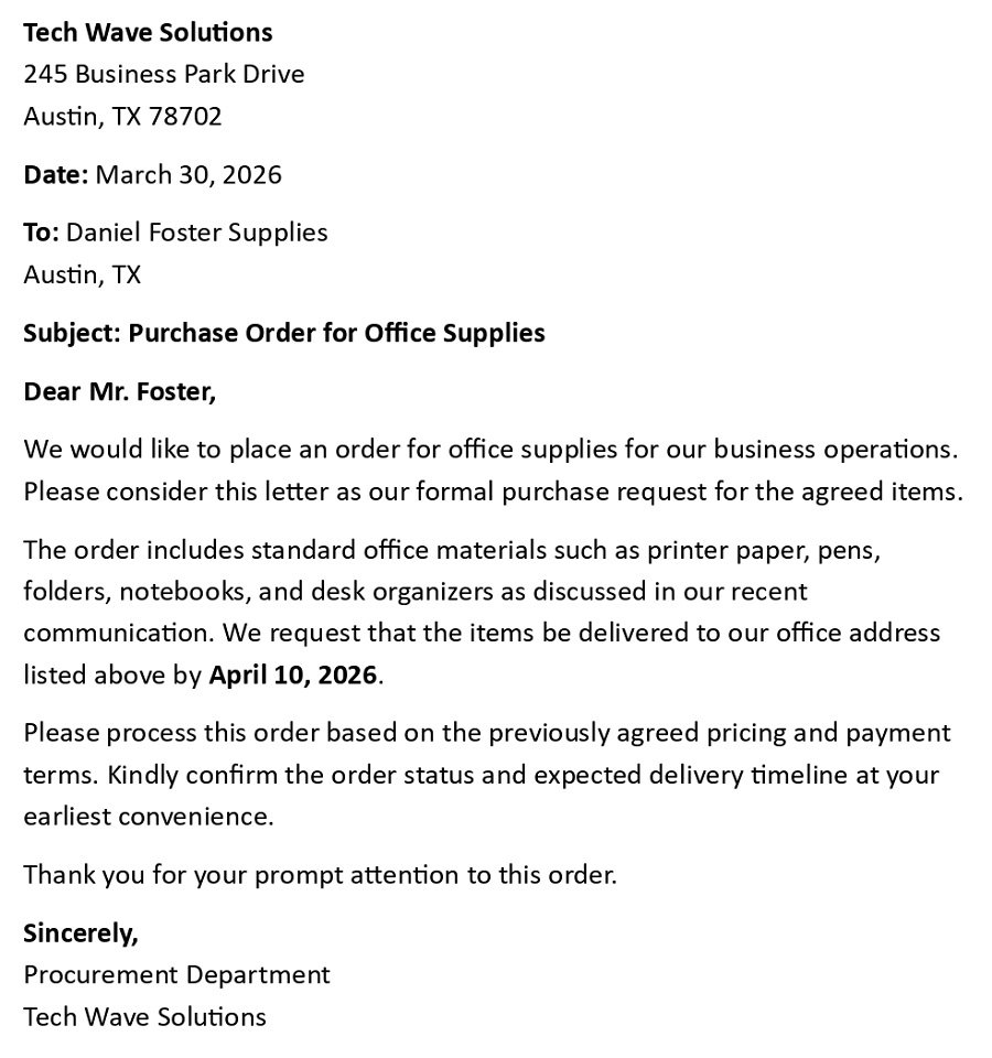 Purchase Order Request for Equipment