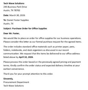 Purchase Order Letter (USA Business Format + 5 Samples)