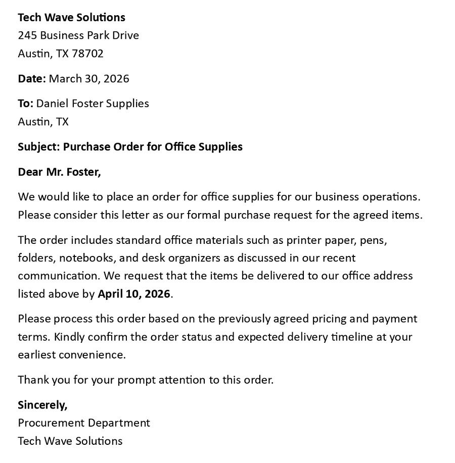 Purchase Order for Office Supplies