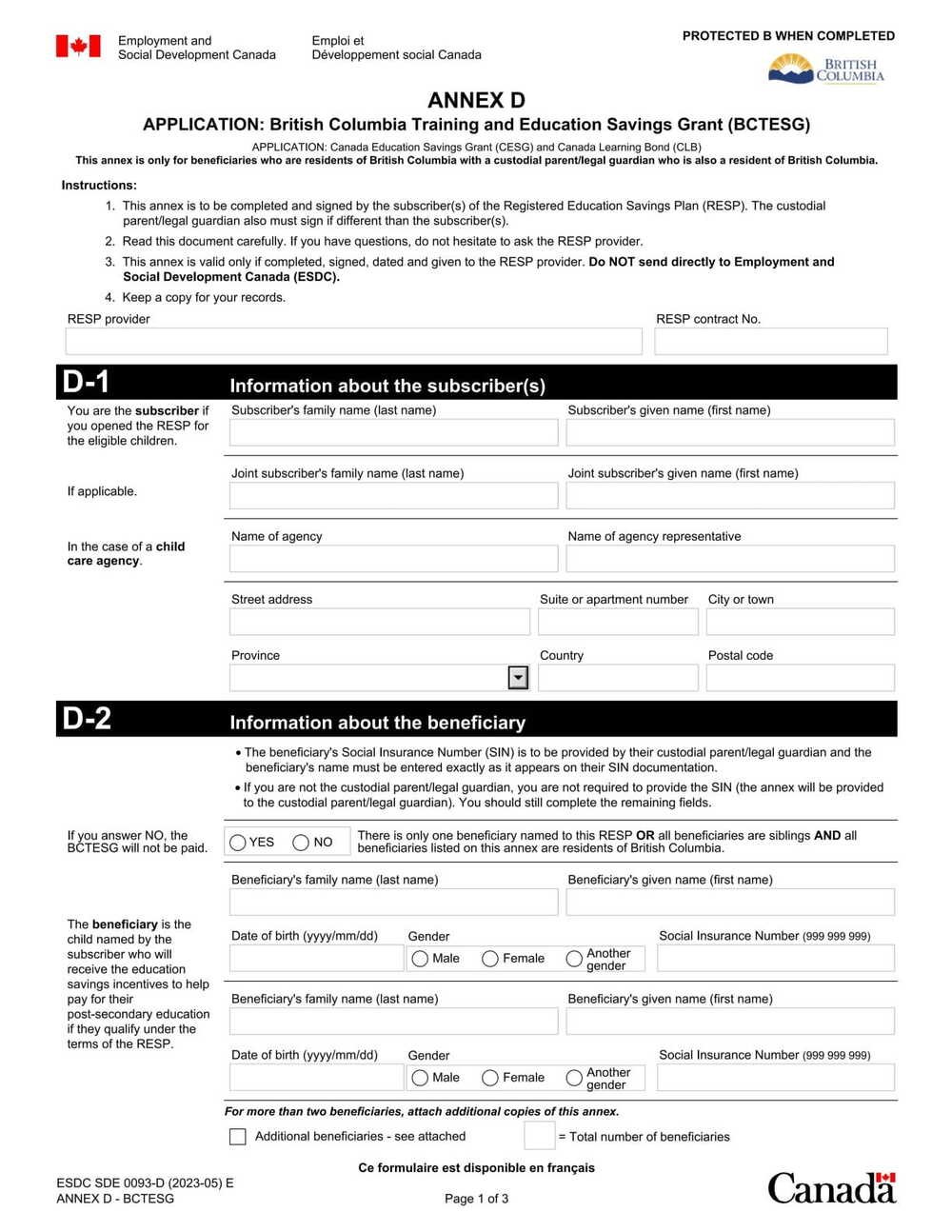 RBC Bank Form - Annex D – Application British Columbia Training and Education PDF Download