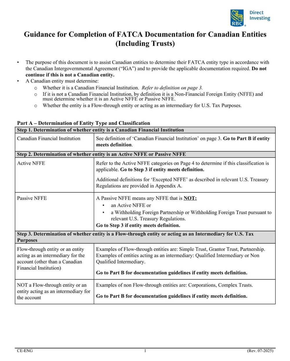 RBC Bank Form - Canadian Intergovernmental Agreement (IGA) Certification PDF Download