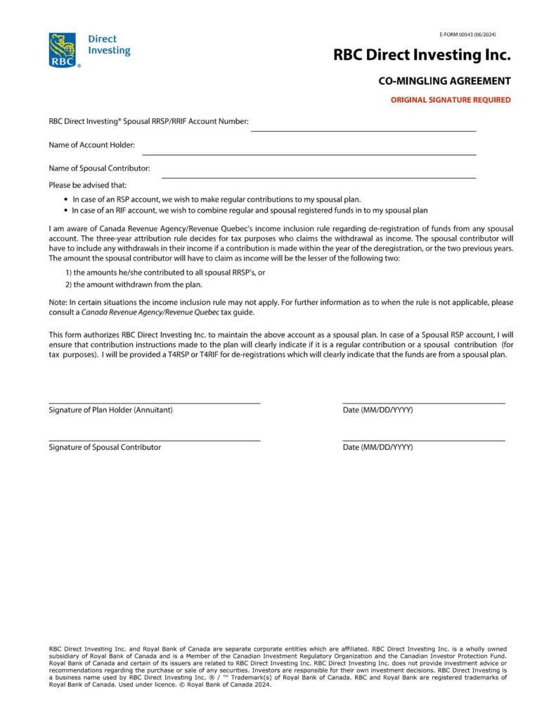 RBC Bank Form - Co-Mingling Agreement PDF Download