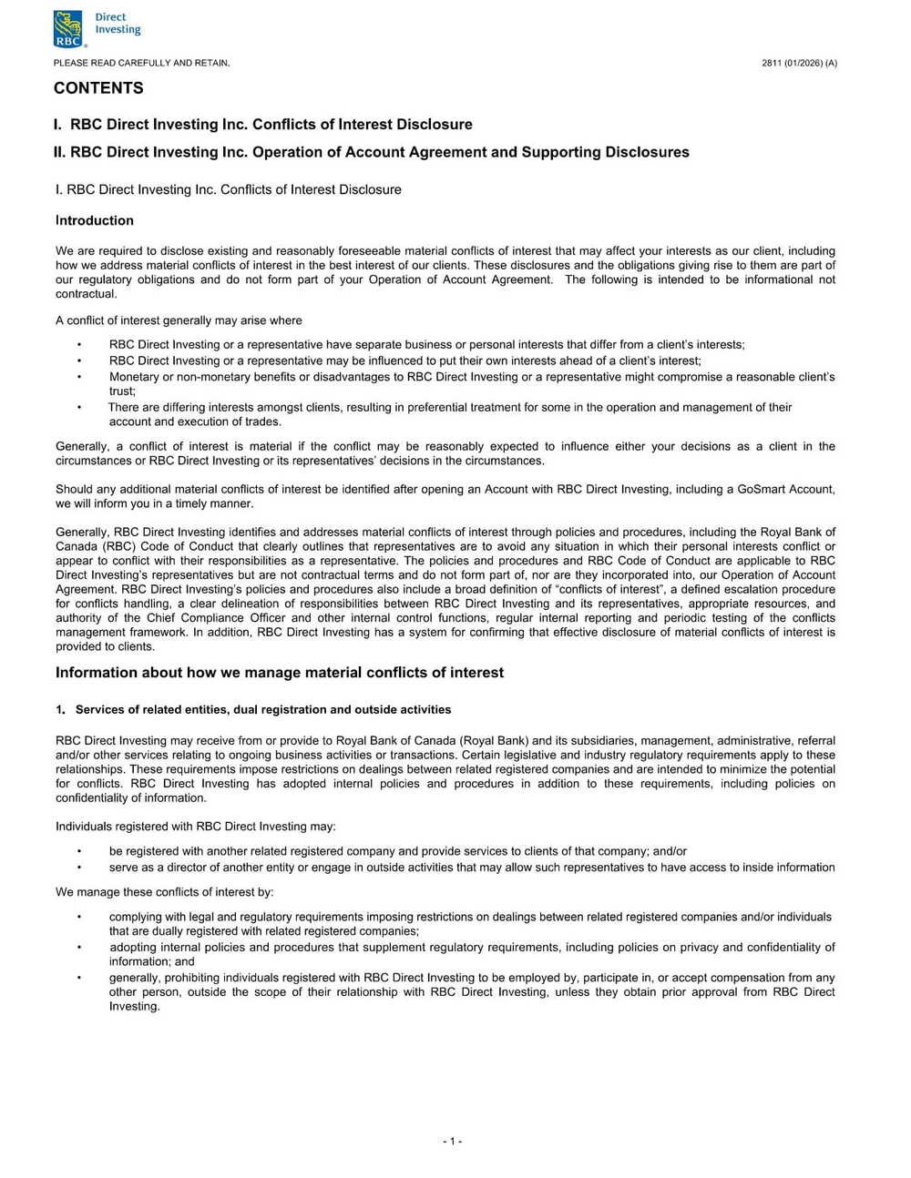 RBC Bank Form - Conflicts of Interest Disclosure & Operation PDF Download