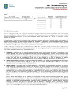 RBC Bank Form - Consent to the Electronic Delivery of Documents PDF Download