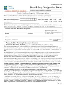 RBC Bank Form - Designation of Standard Beneficiary with Contingent  PDF Download