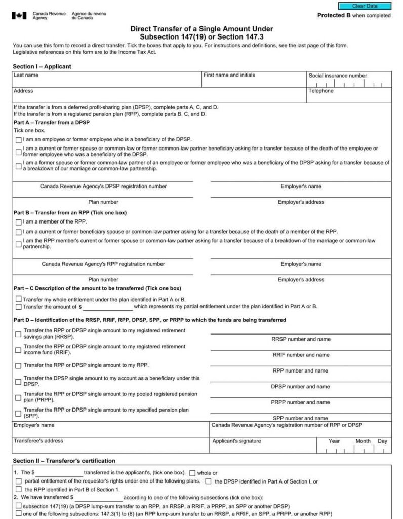 RBC Bank Form - Direct Transfer of a Single Amount (DPSP, RPP) PDF Download