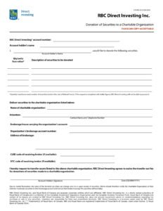 RBC Bank Form - Donation of Securities PDF Download