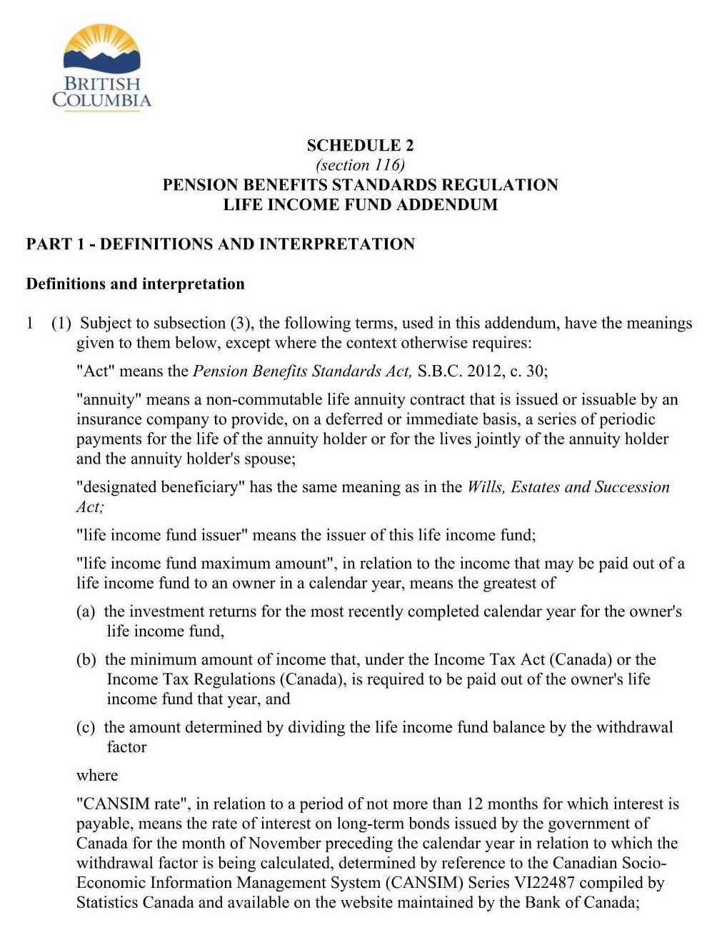 RBC Bank Form - LIF - British Columbia Addendum PDF Download