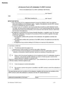 RBC Bank Form - LIF - Manitoba Addendum PDF Download