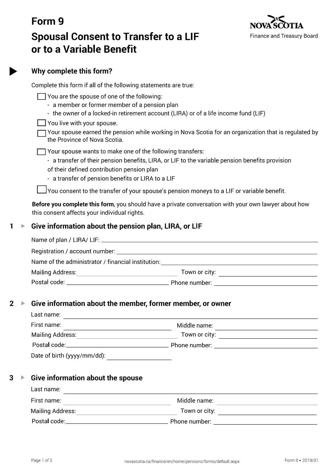 RBC Bank Form - Nova Scotia PDF Download