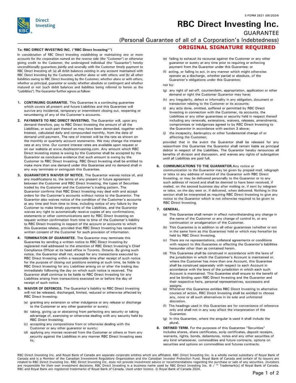 RBC Bank Form - Personal Guarantee Personal Guarantee (Quebec) PDF Download