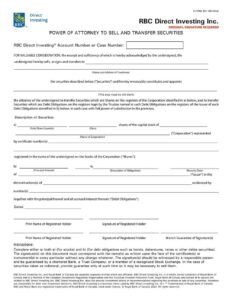 RBC Bank Form - Power of Attorney Form to Sell and Transfer Securities PDF Download