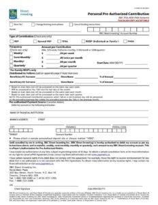 RBC Bank Form - Pre-Authorized Contribution (RRSP, TFSA, RESP Accounts, FHSA) PDF Download