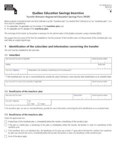 RBC Bank Form - Quebec Education Savings Incentive - Transfer Between  PDF Download