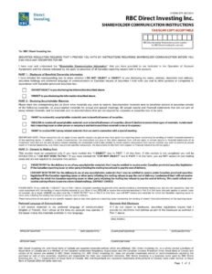 RBC Bank Form - Shareholder Communication Instructions PDF Download