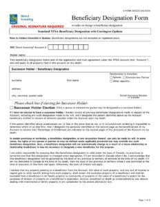 RBC Bank Form -TFSA Beneficiary Designation with Contingent Options / Guide PDF Download