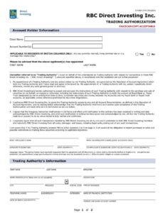 RBC Bank Form - Trading Authorization (Valid Occupation List) PDF Download