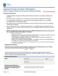 RBC Bank Form - Update/Change of Client Information Name Address PDF Download