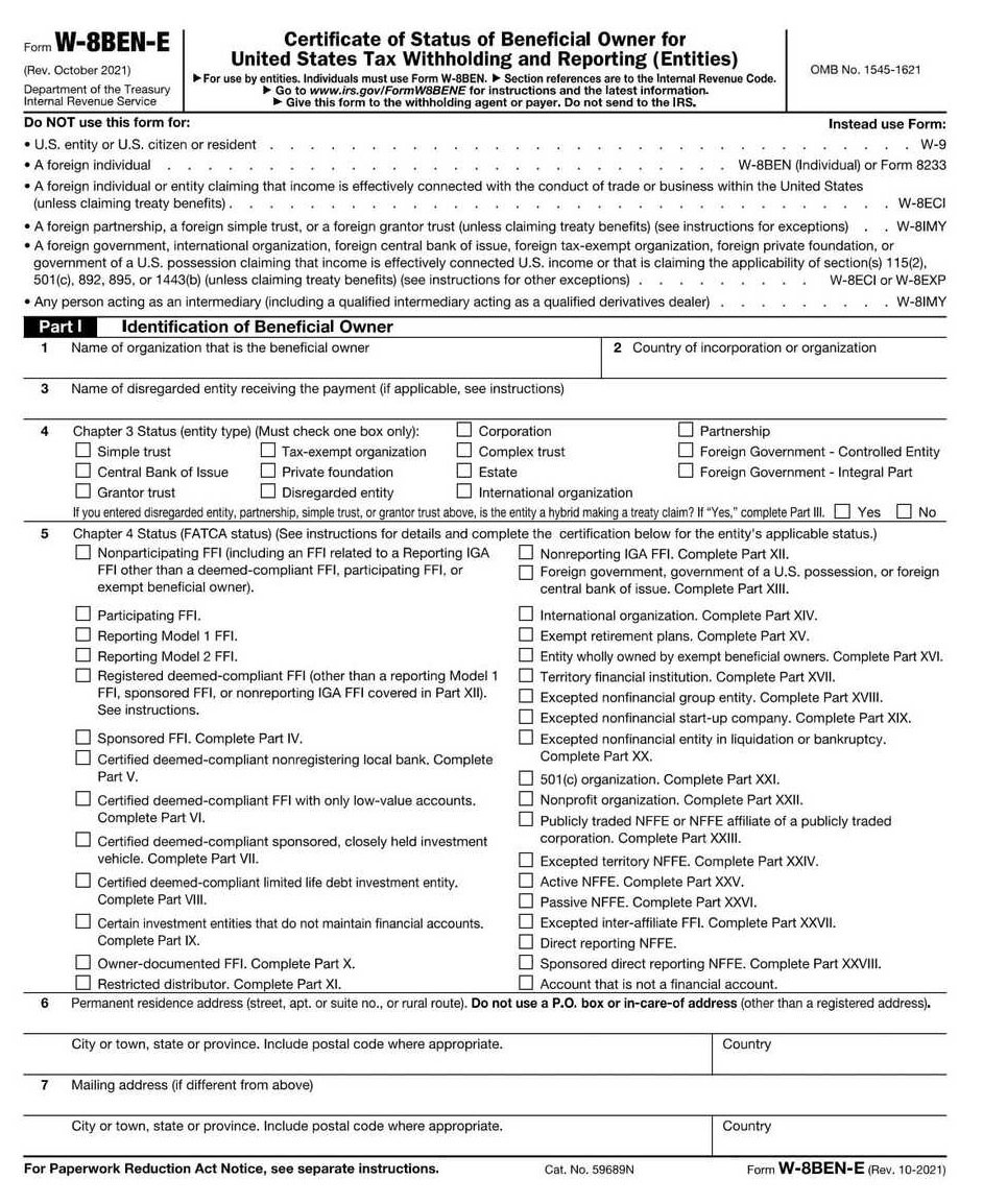 RBC Bank Form - W-8BEN-E Form - Internal Revenue Service (IRS) PDF Download