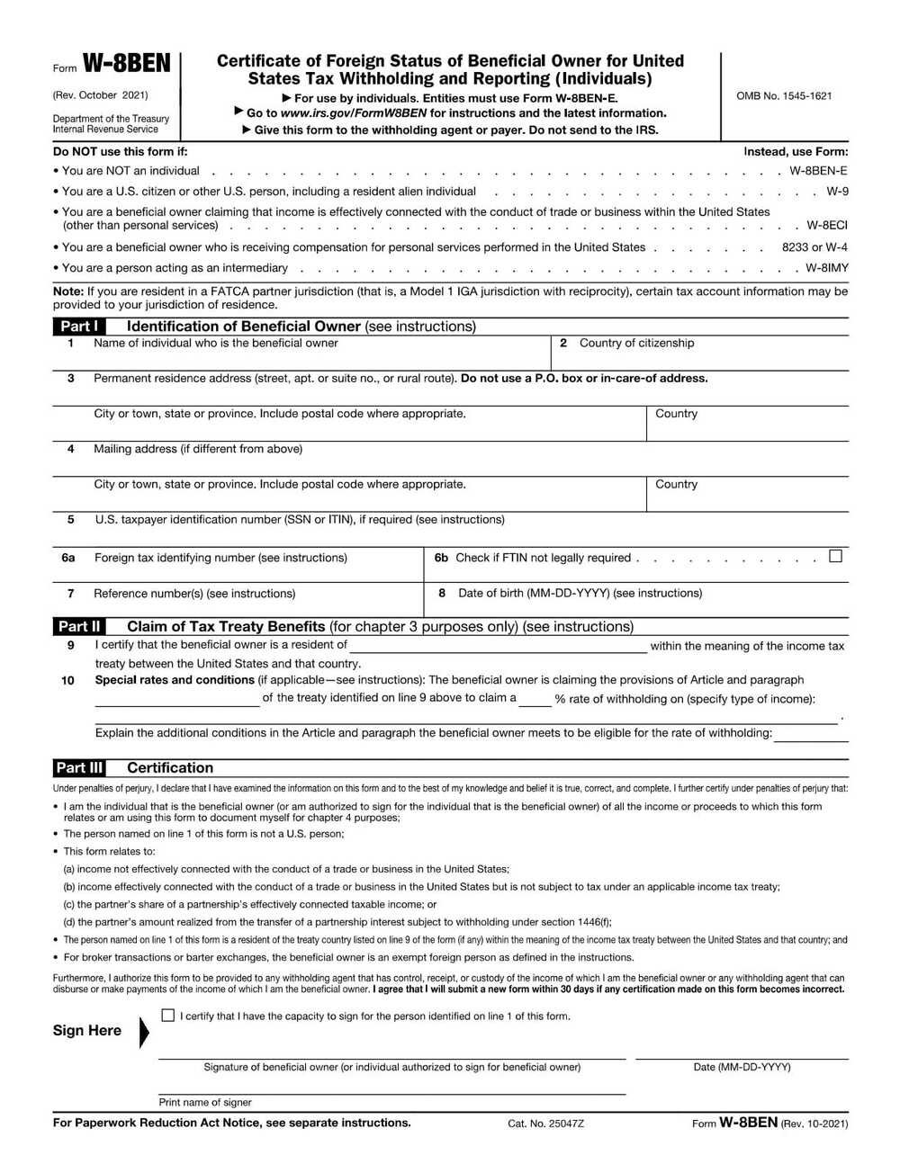 RBC Bank Form - W-8BEN - Internal Revenue Service (IRS) PDF Download