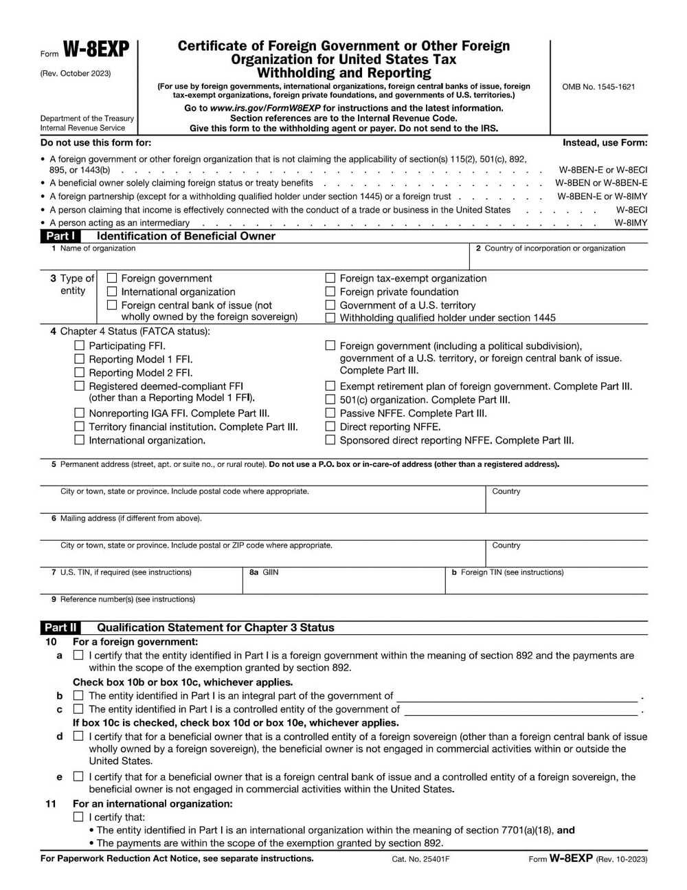 RBC Bank Form - W-8EXP Form - Internal Revenue Service (IRS) PDF Download
