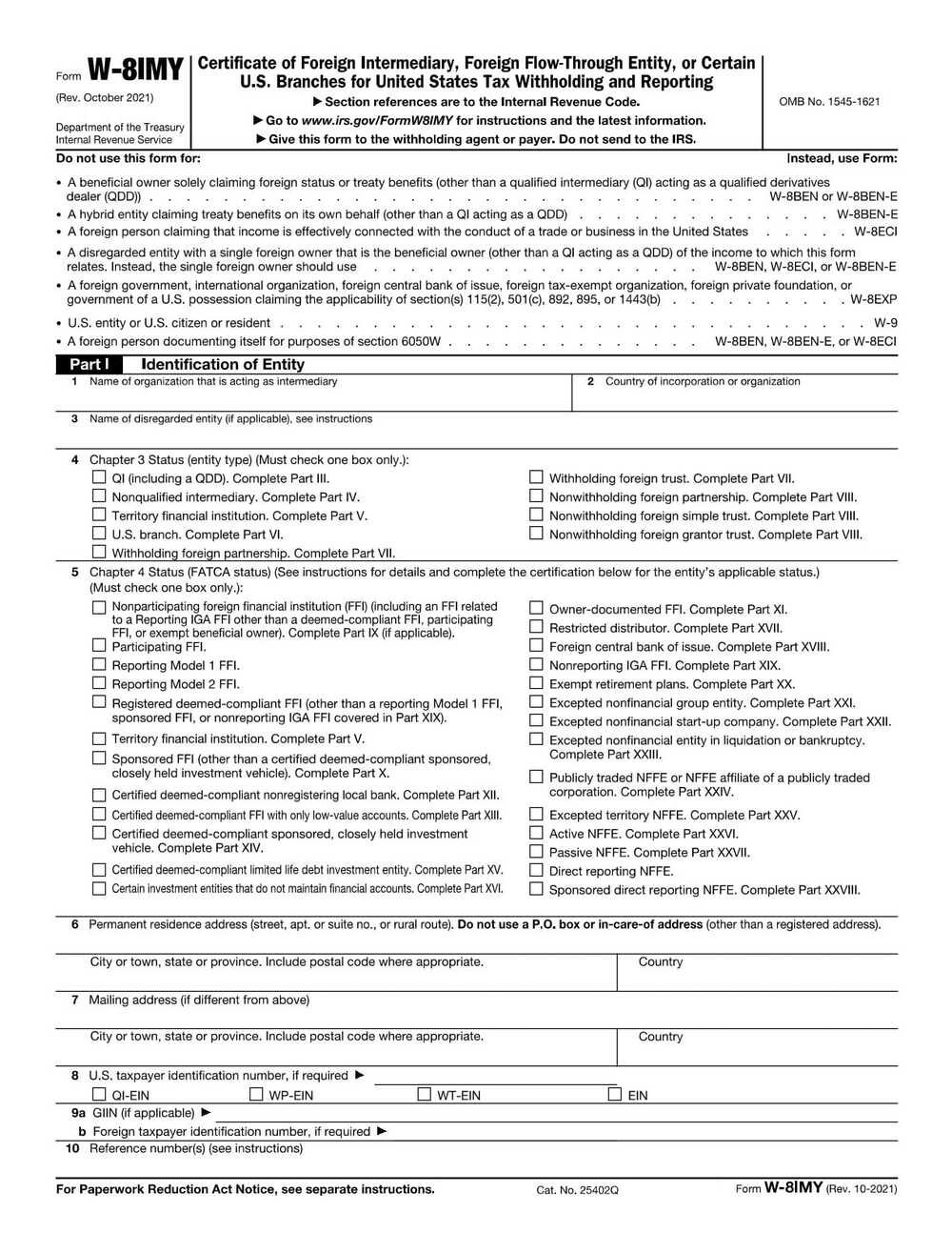 RBC Bank Form - W-8IMY Form - Internal Revenue Service (IRS) PDF Download