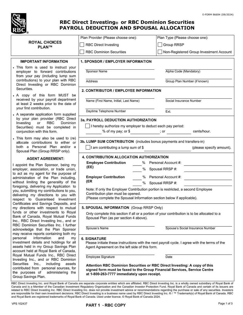 RCB Bank Form - Payroll Deduction and Spousal Allocation PDF Download