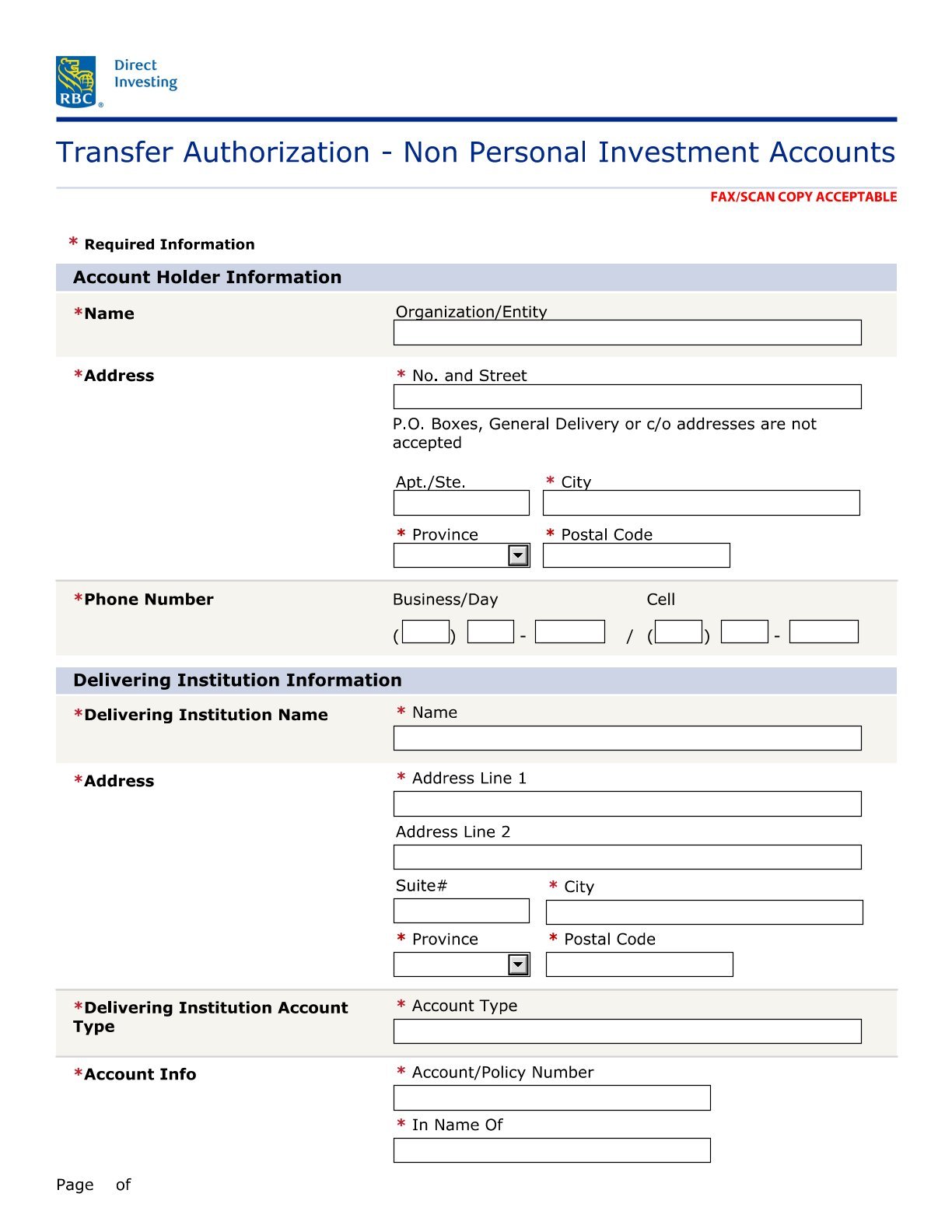 RCB Bank Form - Transfer (Non-Personal Account) PDF Download