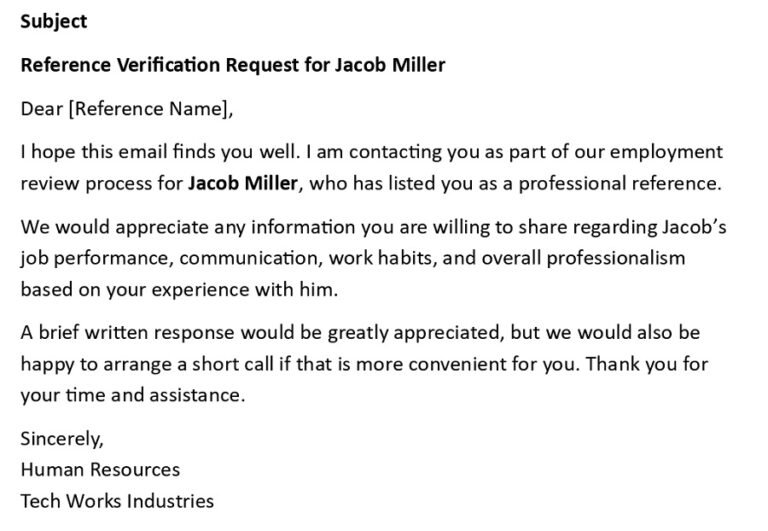 Reference Testing Request Reference Check Email Template (USA HR + 5 Samples)