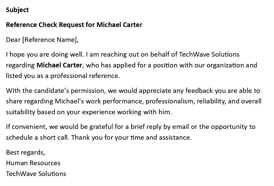 Reference Check Request for Michael Carter