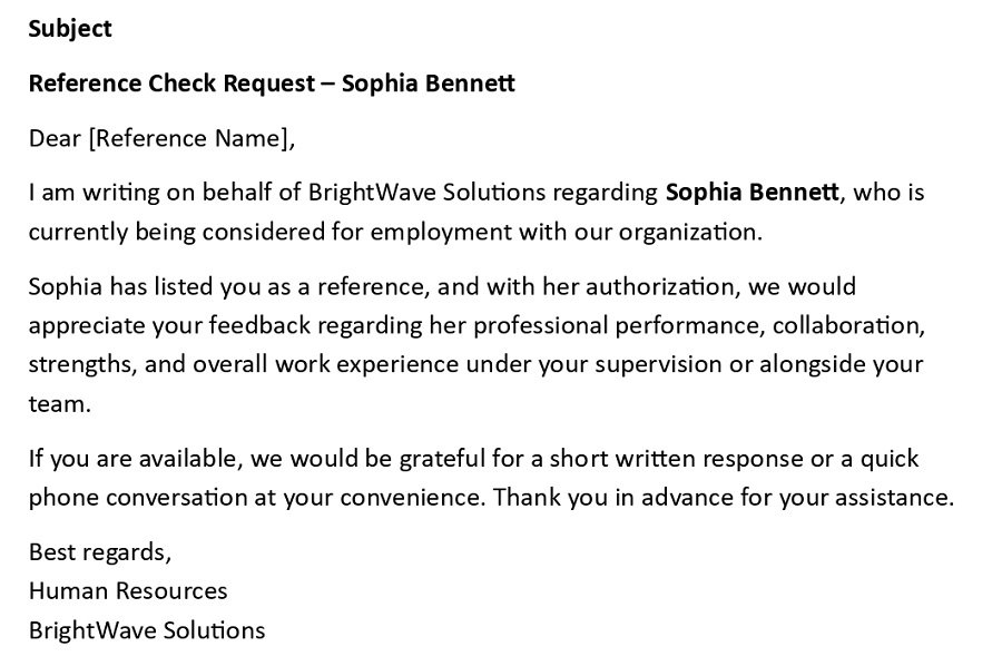 Reference Check Request – Sophia Bennett