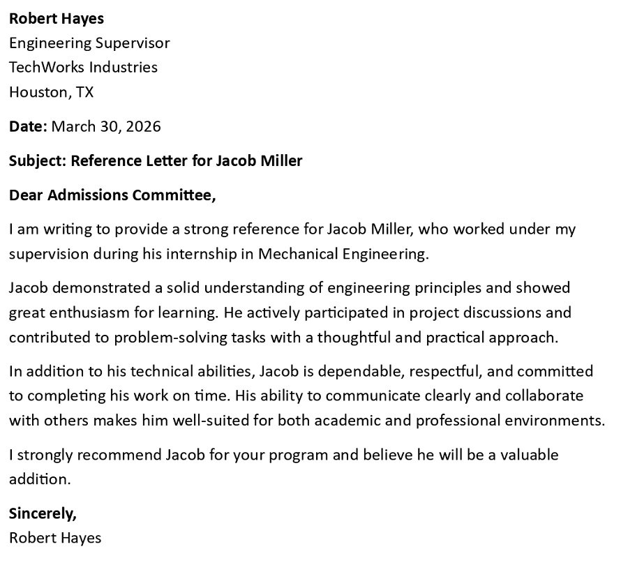 Reference Letter for Jacob Miller