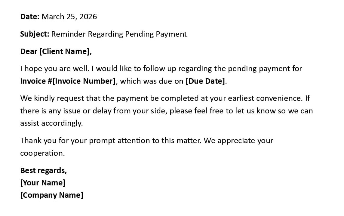 Reminder Regarding Pending Payment