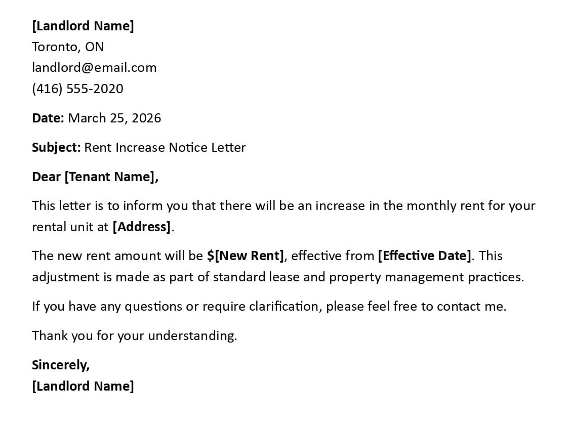 Rent Increase Notice Letter