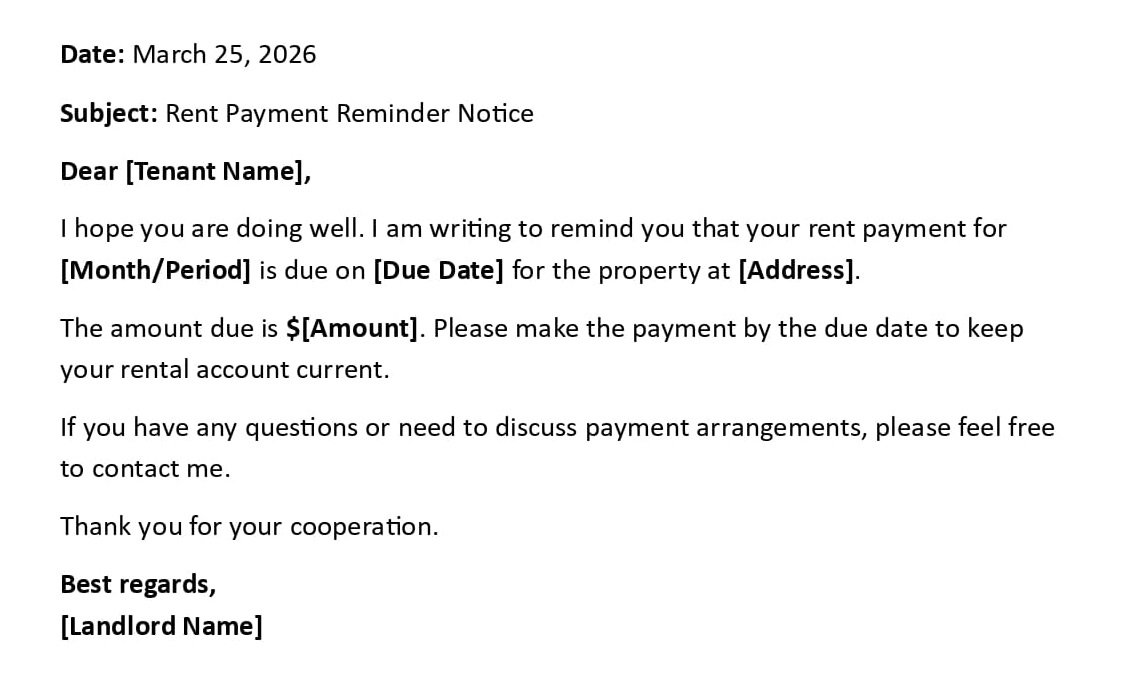 Rent Payment Reminder Notice